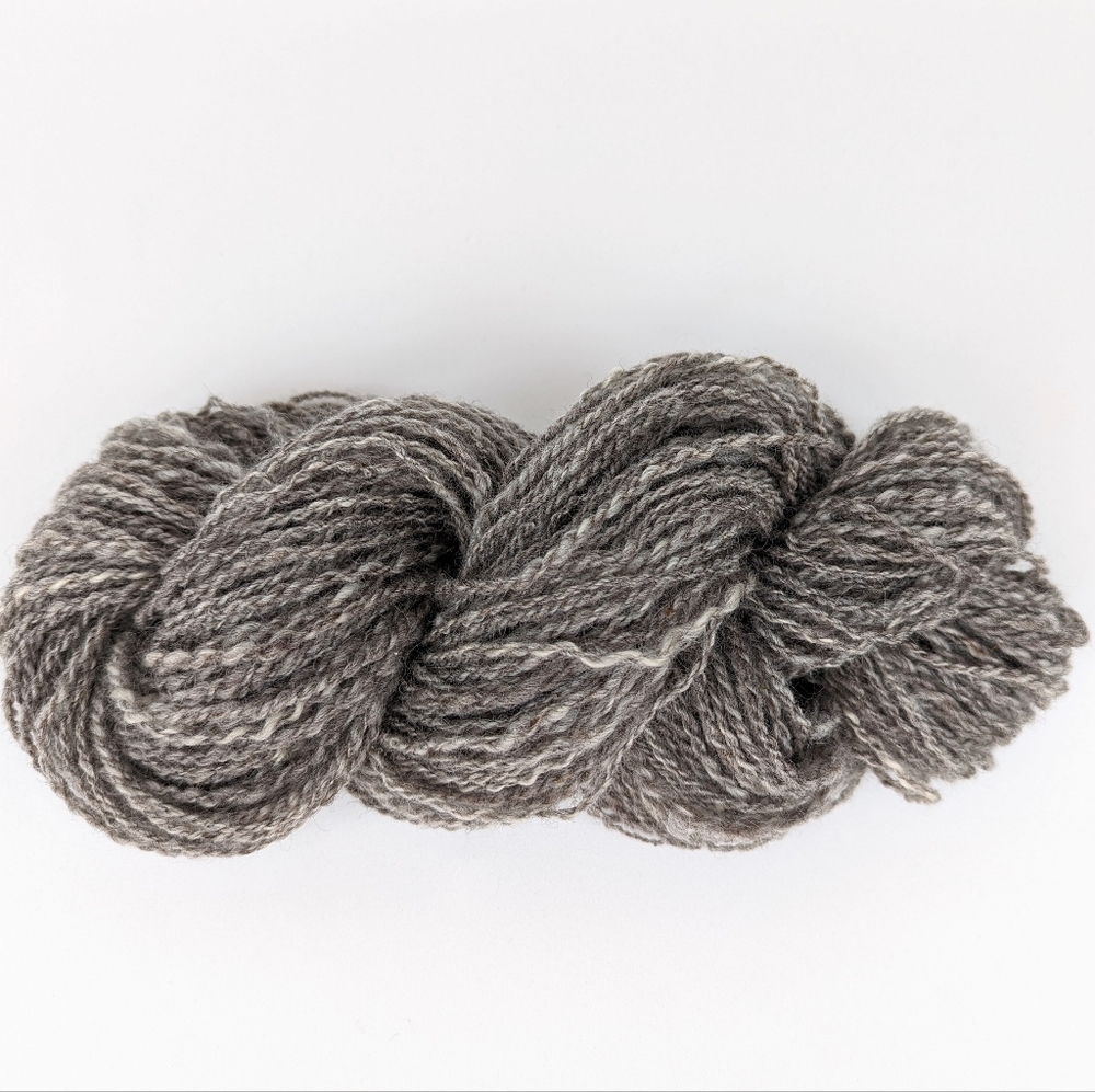 Handspun Yarn Shetland Wool Two Ply Thick & Thin Homespun Gray Marled 146 Yards